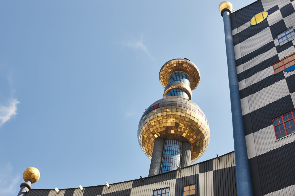Picturesque Spitelau incinerator and tower in Vienna city center